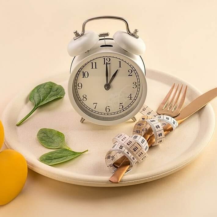 talerz z budzikiem i centymetrem